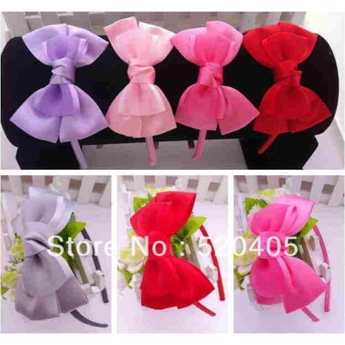 20 PCS Hot Sale Hair Accessories Double Satin Bows Hair Bands For Girls Women Baby flower headbands Lace Bow headband wholesale