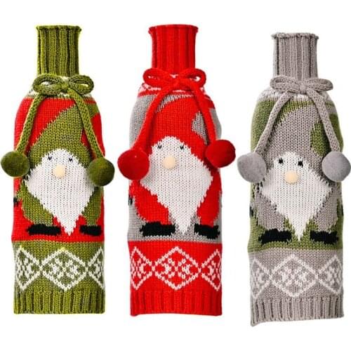3 Pcs Cute Christmas Sweater Wine Bottle Cover, Reusable Wine Bottle Cover for Holiday Party Christmas Table Decoration