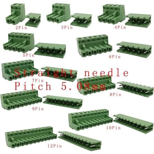 5Pairs 2-12PIN 2EDG 5.08mm PCB Screw Terminal Block 300V 10A Plug-Pin Straight Needle 5.08 mm Pitch Header Socket Connector