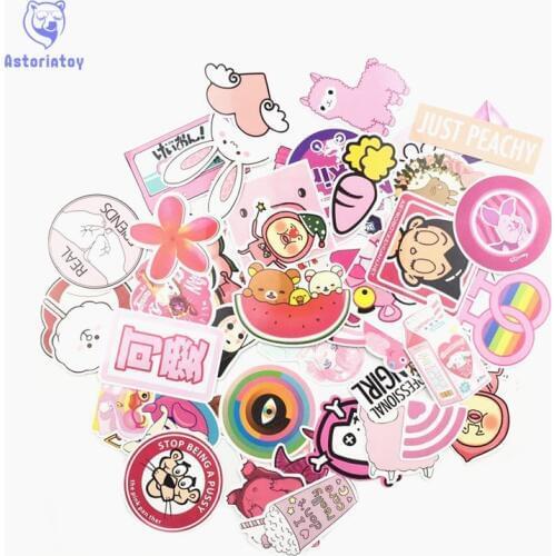 50pcs pink cartoon cute Rilakkuma Mix Laptop Stickers DIY Sticker for Kids Toys Cars Phone Laptop Bicycle Waterproof