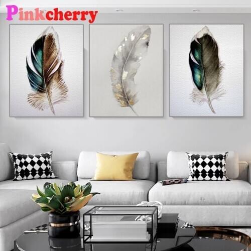 Abstract 5D Diy Diamond Painting 3 pieces beautiful feather Triptych Diamond Embroidery Mosaic Full Square Round Drill