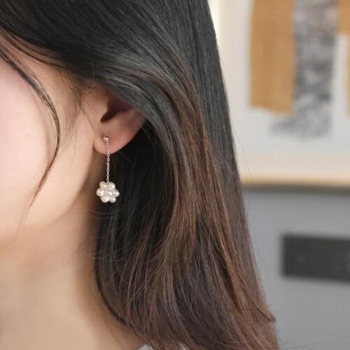 ASHIQI 925 Sterling Silver Drop Earrings for Women Natural Freshwater Pearl Jewelry Hand Knitted Ball Gift New