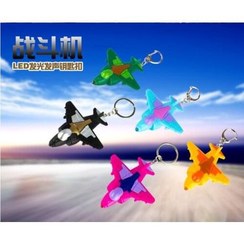FREE SHIPPING BY DHL 200pcs/lot Plastic LED 3D Plane Fighter Key Chains with Sound Novelty Toy Keyrings for Kids