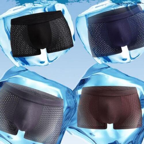 Mens underwear boxers Sexy Men Mesh Hollow Solid Color Boxers U Convex Underwear Breathable Underpants loose designe