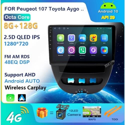 Carplay Android 10.0 Car Multimedia Video Player For Peugeot 107 Toyota Aygo Citroen C1 2005-2014 Radio Stereo GPS Navigation BT