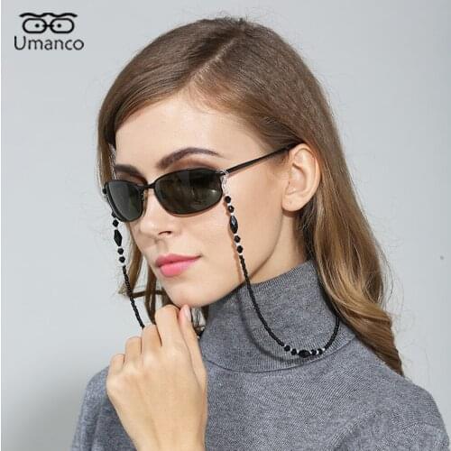 Fashion Cool 74cm Black Sunglasses Beads Mask Chains Eyeglasses Chain For Women Retro Lanyards Eyewear Cord Holder Neck Strap