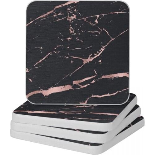 Black And Rose-gold Faux Marble Stone Diatomite Square Round Shape Coaster Quick-drying Cup Bonsai Mat Soap Toothbrush Pad 10