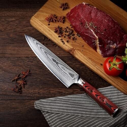 JUNSHENG 67 layer Damascus kitchen knife 8 inch professional Japanese chefs knife cooking knife G10 handle exclusive gift