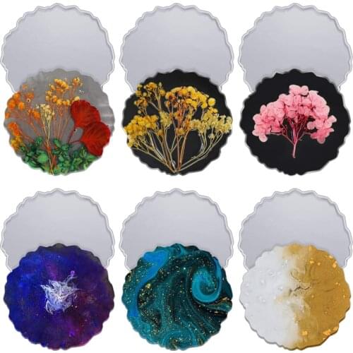 6 Pieces Resin Coaster Mold Large Silicone Geode Mold Irregular Wave Shape Mold DIY Epoxy Tray Mold Coaster Casting Mold