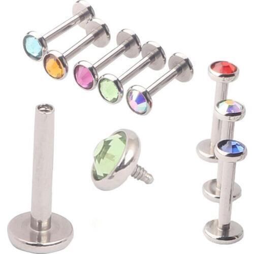 1 Piece Stainless Steel Internally threaded Labret Rings Crystal Stone Lip Rings Tragus Helix Earring Body Piercing Jewelry