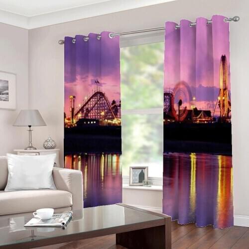HD Photo Curtains City Night View Reflections Space Drapes Large Window For Living Room Bedroom 3D Blackout Home Decor Sets