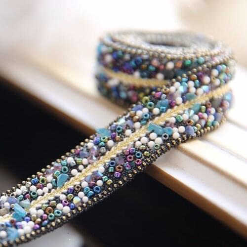 Fake Gem Rhinestone Pearl Beaded Lace Fabric Trim Diy Wedding dress Clothing decorative accessories lace applique patch 2cm Wide