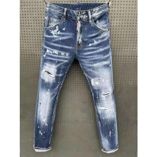 Italian New DSQUARED2 Men/Women Wash Water Hole Patch Wild Cloth Splash Ink Paint To Make Old Blue Jeans 068
