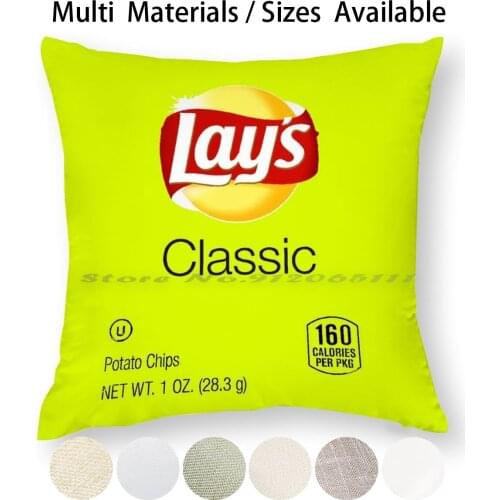 Lays Classic Potato Chips Design Pillow Case Throw Pillow Cover Cotton Linen Flax Lays Classic Salted Salty Yellow Food Icon