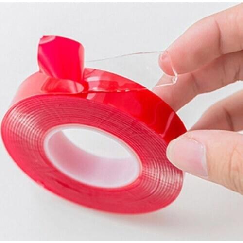 3 Meters 0.8mm X 5/10/15/20/25/30mm Strong Acrylic Adhesive Red Film Clear Double Side Tape No Trace Phone Tablet Screen Glass