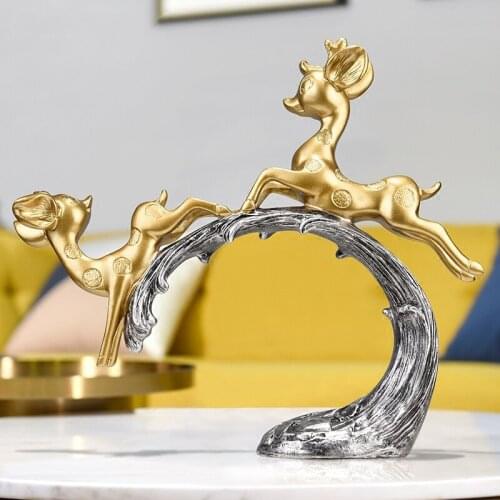 Creative Lucky Resin Couple Deer Crafts Ornaments Fashion Home Living Room Decoration Wine Cabinet Porch Fengshui Ornaments