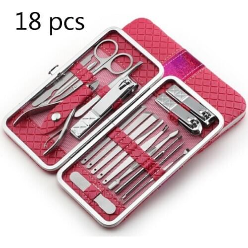 18 PCS Nail Clippers Cutter Set Stainless Steel Pedicure Professional Nail Clipper Set Cuticle Eagle Hook Tweezer Manicure Beaut