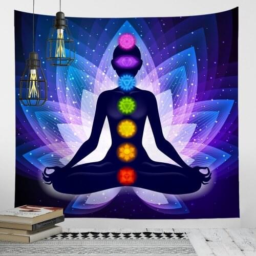 Mandala Lotus Yoga Chakras Spiritual Tapestry Wall Hanging Backdrop Art Decor Cloth Carpet Hippie Trippy Psychedelic Tapestry