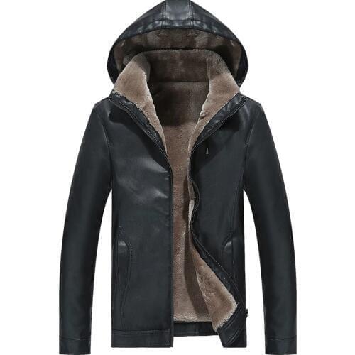 2019 Fashion Men Fur Leather Jacket Winter New Casual Warm Black Brown Plus Size Lapel Male Long Bike Slim Sued Jacket Coat