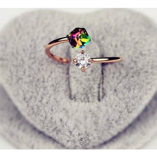 Korean Valentines Day gift color Crystal rose gold retro zircon ring Korean hipster ladies ring Men Ring Wedding Rings