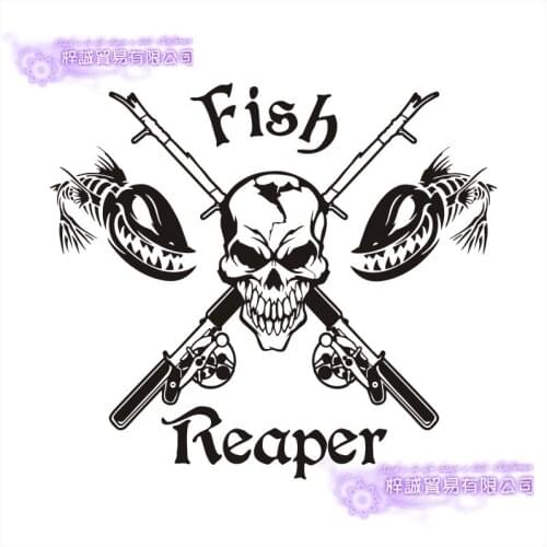 Fishing Sticker Car Skull Fish Reaper Decal Angling Hooks Tackle Shop Posters Vinyl Wall Decals Hunter Decor Mural Sticker