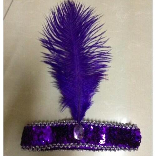 Wholesale Sequins Ostrich Feather Headband Multi-Color Indian Feather Headband Stage Performance Props Headdress