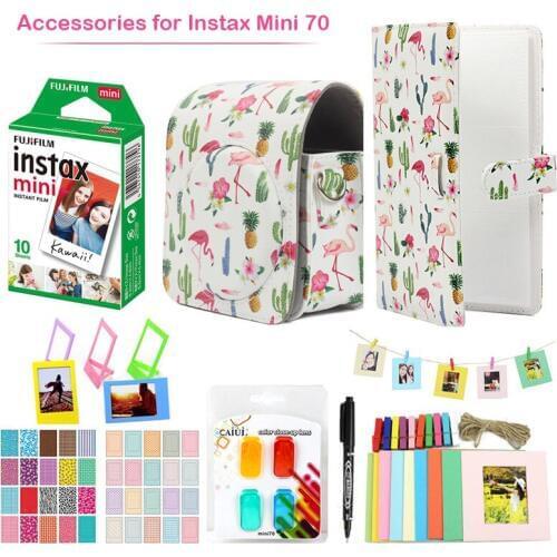 Geniune Fujifilm Instax Mini Instant Color Film with Protective PU Leather Camera Case Bag for Fuji Instax Mini 70 Camera