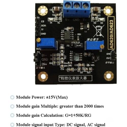 AD620 Voltage Amplifier Board Differential Signal Module Instrumentation Amplifier CNC MCP41010 Gain Adjustment