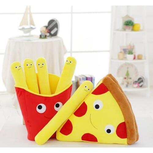 Plush Toys Food Pizza and French Fries Chips Pillow Sofa Decoration Kids Toy Childrens Gift Christmas Birthday Gift on sale