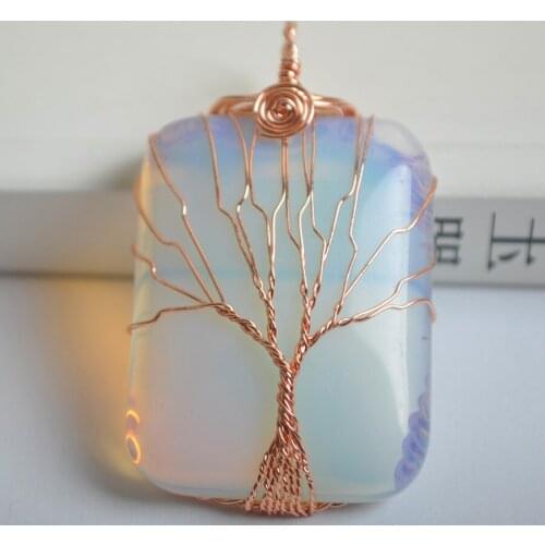 Lucky Opal Handmade Wire Wrap Tree GEM Pendant Jewelry S643