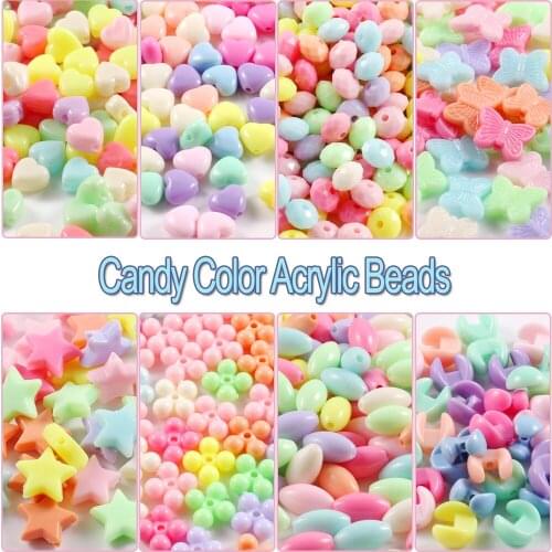 Multi-style Candy Color Mix Acrylic Beads Charms Heart Star Butterfly Loose Beads For Jewelry Making Diy Bracelet Earring