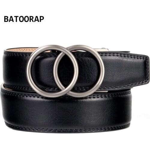 BATOORAP Fashion Genuine Leather Belt Strap For Men Simple Luxury Alloy Buckle Ratchet Belt Black Trouser Waist Straps BA-R371