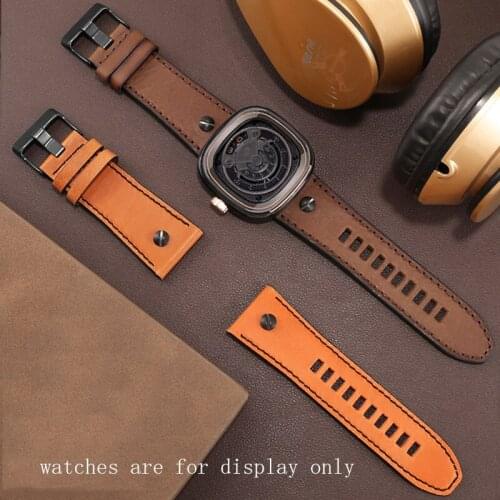 Retro Genuine Leather Strap Brown Light Brown With Nails Bracelet Suitable For Diesel Citizen Cow Leather Watchband 24 26 28mm