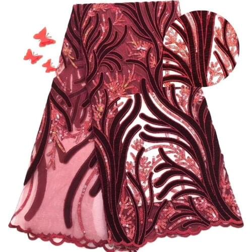 Sequence Nigerian french net velvet lace fabrics 2019 high quality glitter embroidered tulle mesh sequins lace for wedding party