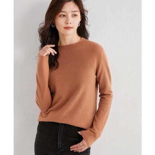 LHZSYY 2020 Round Neck Cashmere Sweater Women Short 100%Wool New Autumn/Winter Knit Pullover Curled Long Sleeve Thin Base Shirt