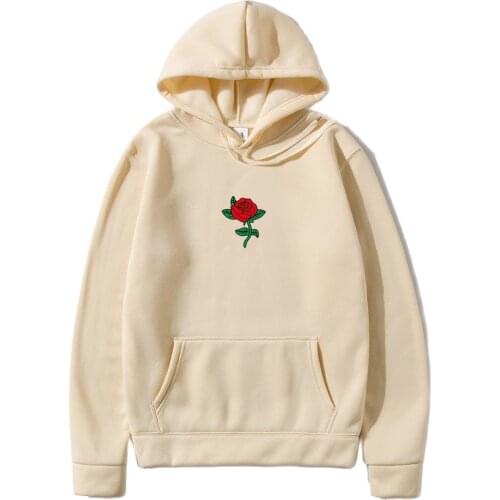 Harajuku Hoodie Sweatshirt Men Fashion Streetwear Rose flower Print Hoodies Tops Pullover mens hoody Hooded Sweatshirt clothes