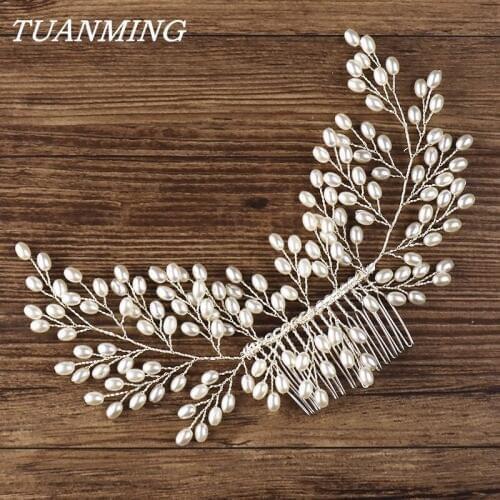 Pearl Hair Combs Headbands For Women Silver Color Bridal Hair Comb Wedding Hair Accessories Pearl Headdress Female Hair Jewelry