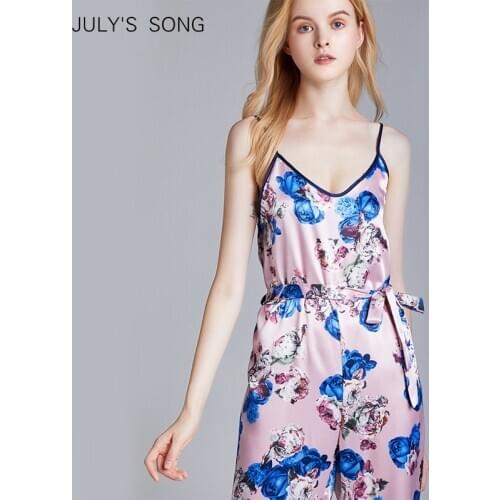 JULYS SONG Women Faux Silk Satin Pajamas Set 2020 Spring Summer Sexy Female Homewear Sleepwear Sling Trousers Pajamas Suit