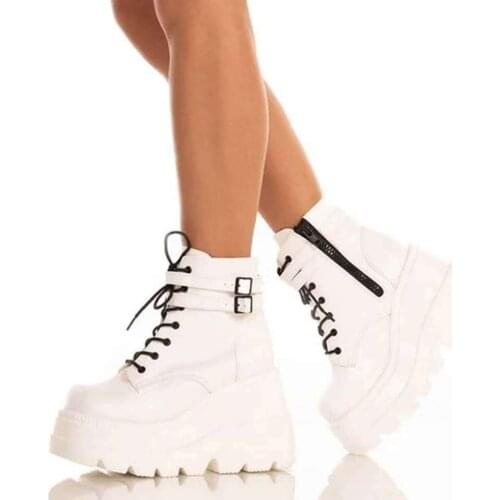 Winter Fashion High Platform Boots Leather High Wedges Ankle Boots Women 2021 New Female Punk Style High Heels Shoes for Woman