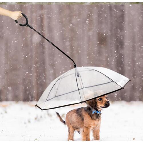 TPU Pet Umbrella Keeps Pet Dry Comfortable in Rain Snowing Sleet Convenient Umbrella Rain Gear Transparent with Dog Leads Solid