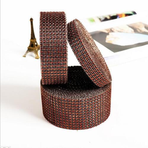 10Yards/Roll Coffee Plastic Rhinestone Plated Net Drill Wrap Ribbon Wedding Supplies Party Decoration Hand DIY Cloth Accessories