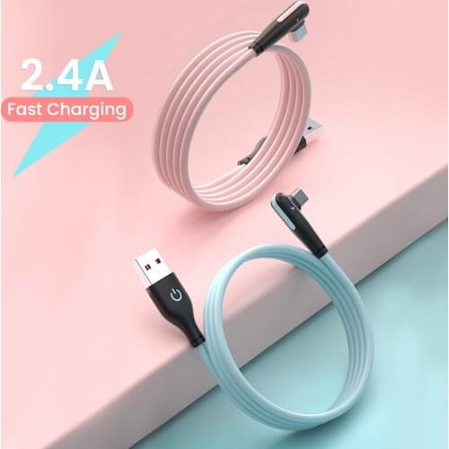 2.4A Fast Charging USB Data Cable Soft Silicone USB A To Type-C Phone Charger Kable 90 Degree USB-C Cord For Xiaomi 10 Redmi K40