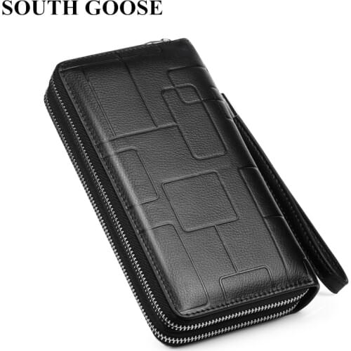 2020 New Business Mens Genuine Leather Clutch Wallets Multi-function Long Double Zipper Purse Male Casual Handy Bag Phone Bag