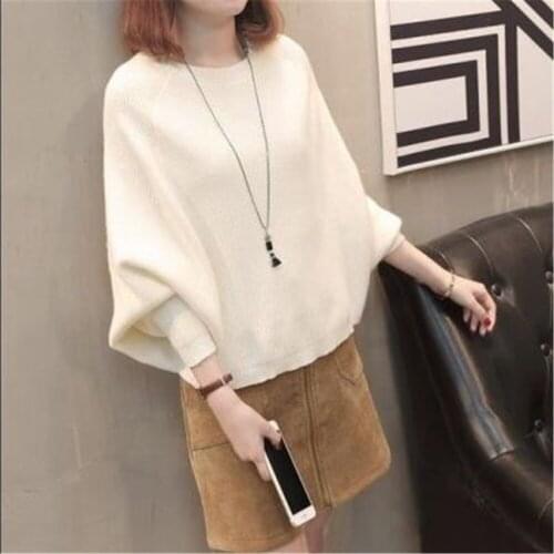 2020 Batwing Sleeve Loose Autumn Women Pullover Sweater White Knit Fashion Female Pull New Arrival Pullovers and Sweaters