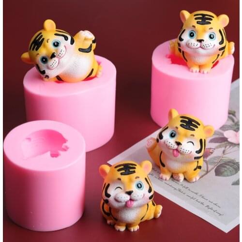 3D Cartoon Tiger Shape Silicone Mold DIY Soap Gypsum Resin Candle Mold Cake Chocolate Fondant Cake Decoration Tool 4 Style