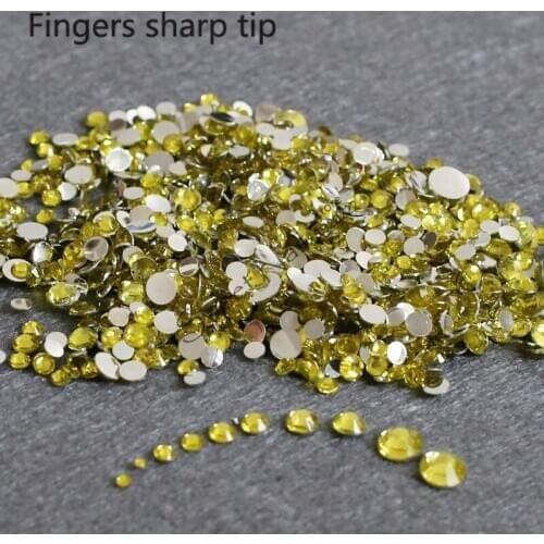 400pcs SS6-SS30 Mixed Size charming beautiful Lemon 14 facet round diamond sparkling acrylic nail art decoration N10