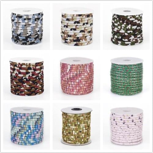 6mm Round Printed Cloth Cords for jewelry making DIY Bracelet Necklace Accessories, with Camouflage Pattern,about 20m/roll F70