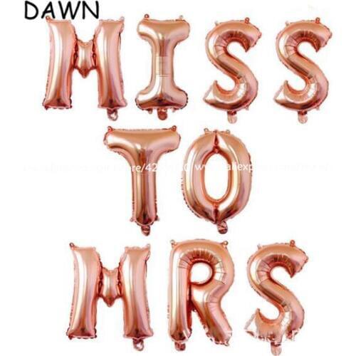 9pcs/lot 16inch rose gold Miss to Mrs Letter Balloons Bridal Shower Banner Bachelorette Party Bride wedding Hen party decoration