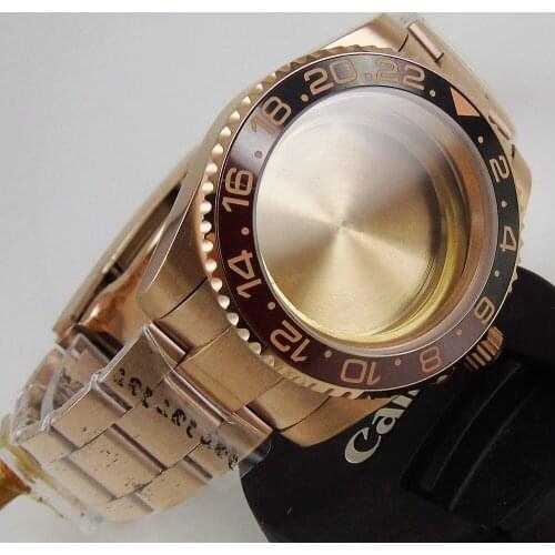 Watch Case Whole Rose Gold Coated Material + Watch Band Fit ETA 2836 MIYOTA Movement Sapphire Glass