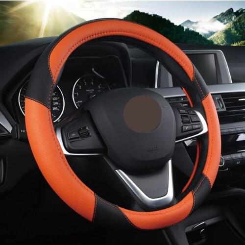38cm Car Leather Suede Steering Wheel Case Protector Universal Stitched Sports Auto Steer Wheel Cover Eco Leather For Car